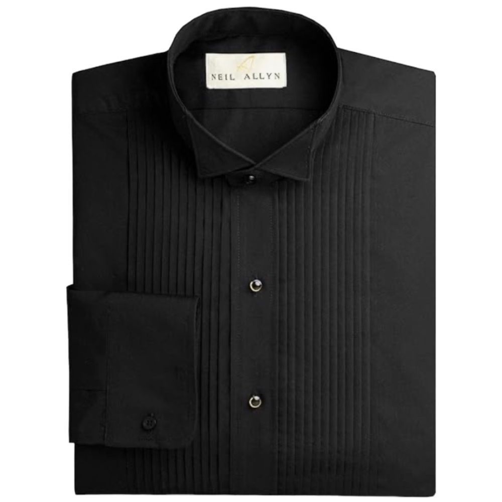 Neil Allyn Men’s Wing Tip Pleated Tuxedo Shirt Black Medium 30/31